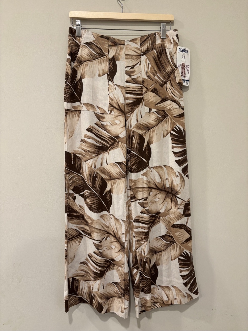 Rewash Brown & Cream Tropical Wide Leg Pants